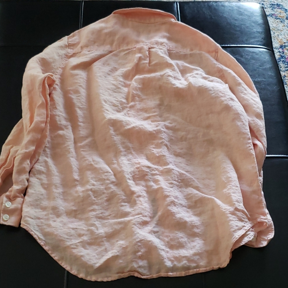 Lord & Taylor Petite Linen Shirt Peach - Picture 2 of 3